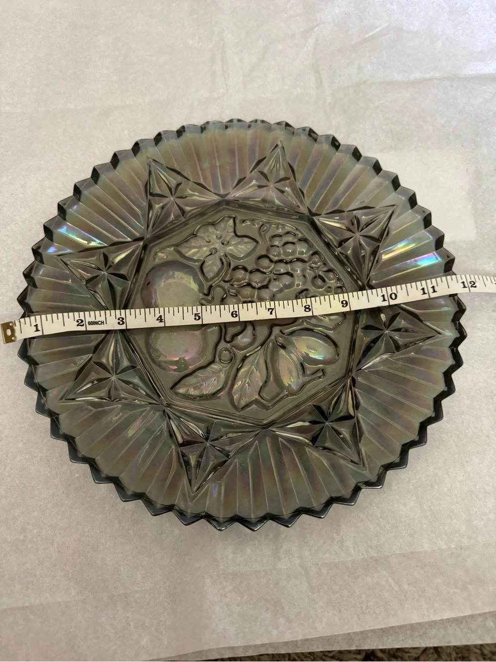 Vintage Carnival Glass Fruit Lattice Plate Bowl 12